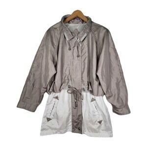 BRAETAN BT2 WOMENS LIGHTWEIGHT DRAWSTRING JACKET LARGE LONG COAT NEUTRAL GRAY